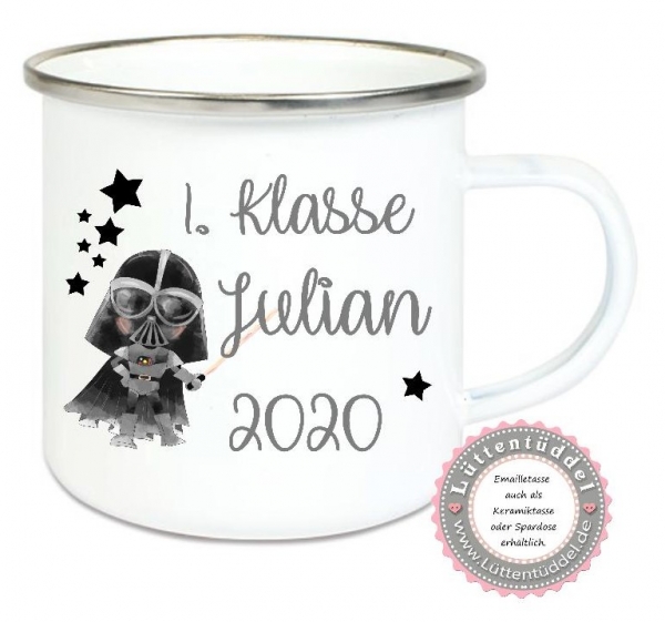 ♥ Becher Tasse Emaillebecher zauberhafte Tasse Emailletasse,1. Klasse Sterne Einschulung KITA Wunschname, Dankeschön, Geburtstag, Abschied, Jubiläum, Geschenk, Kommunion, Firmung Konfirmation, Becher von Lüttentüddel